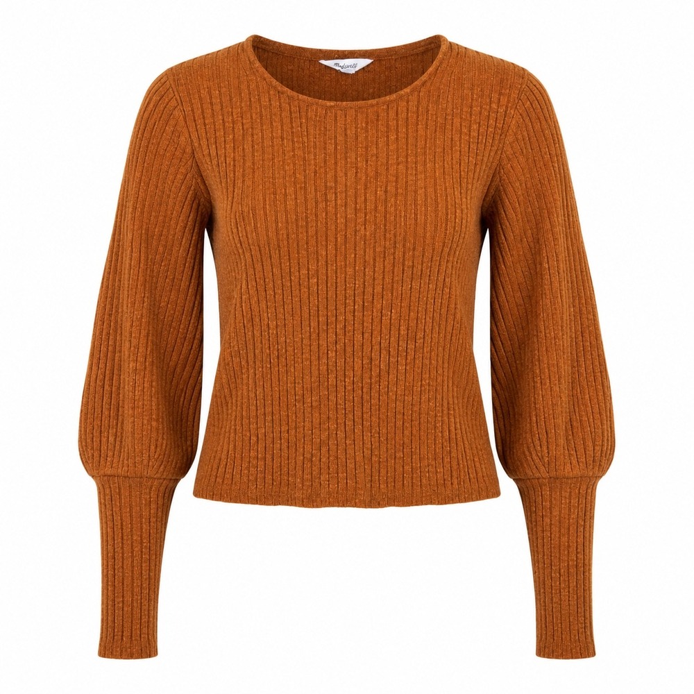 Madewell Womens Top S Cotton Orange Ribbed Balloon Sleeve Boho Knit Pullover